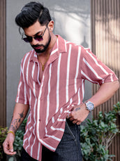 Popcorn Knit Vertical Stripe Onion Half Sleeve Shirt