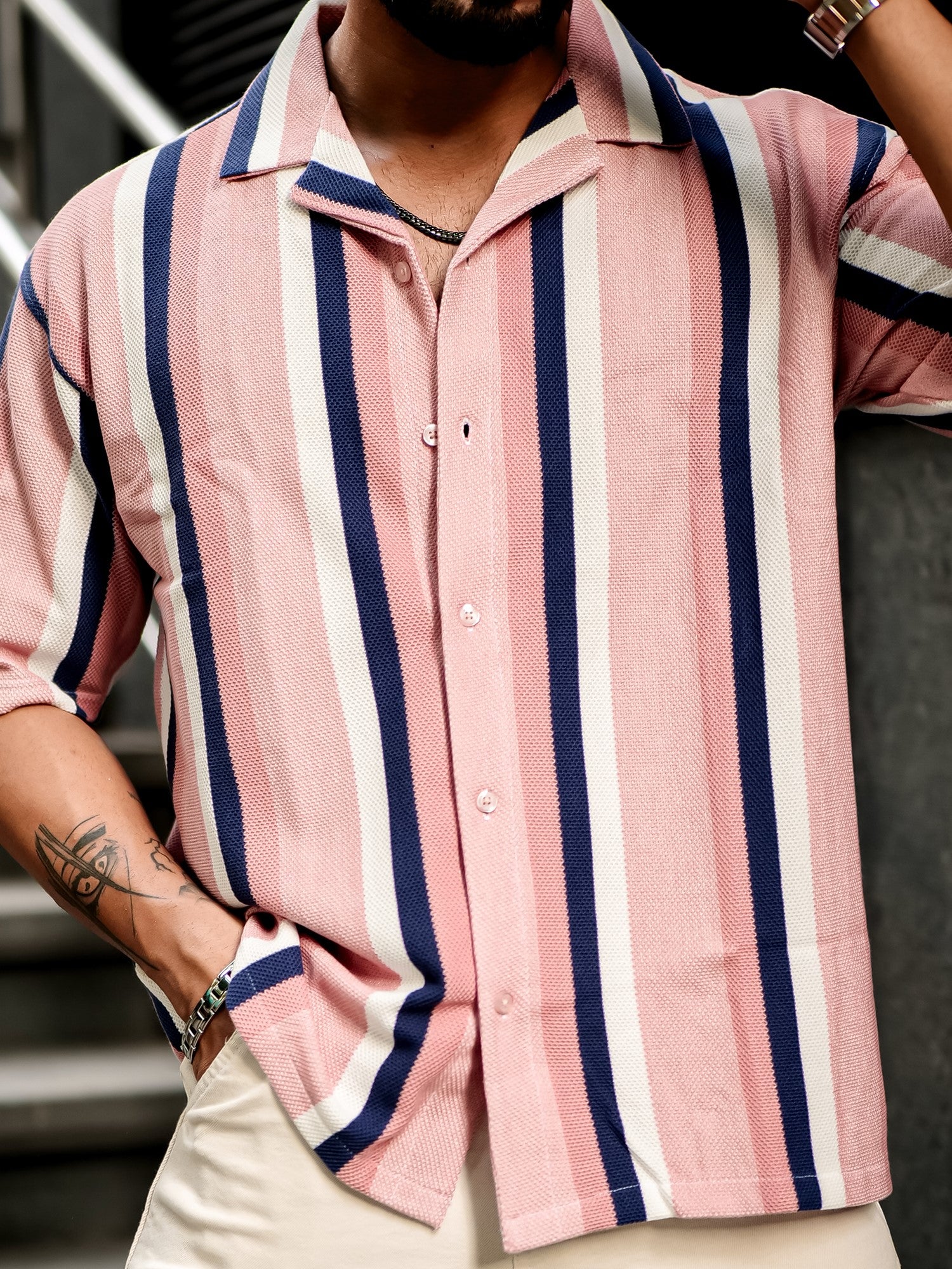 Roman Stripe Pink Shirt