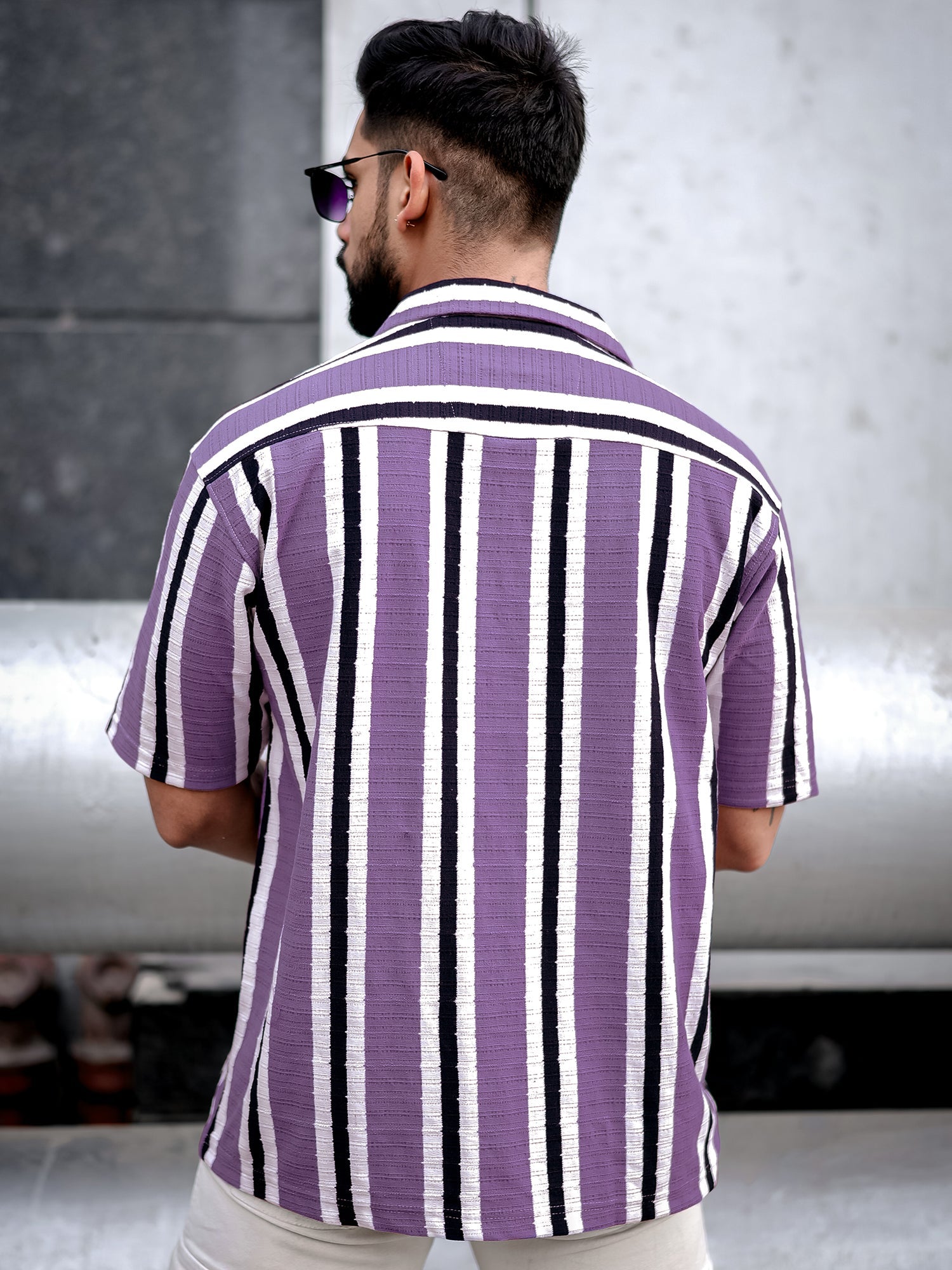 Vertical Jacquard Knit Purple Shirt