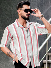 Roman Stripe Silver Grey Half Sleeve Shirt