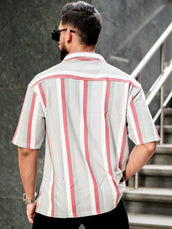 Roman Stripe Silver Grey Half Sleeve Shirt