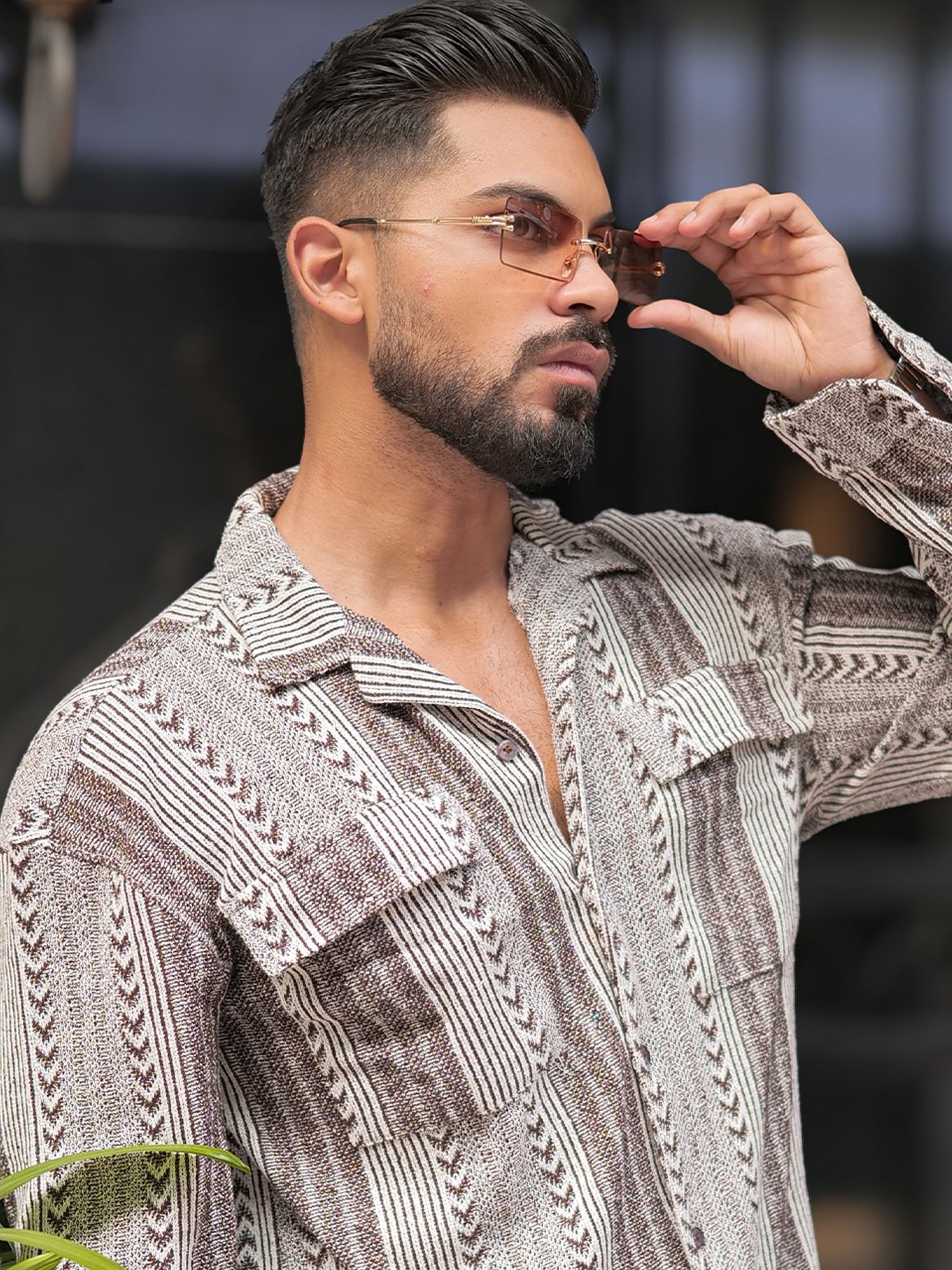 Tribal Brown Knitted Full Sleeve Shirt