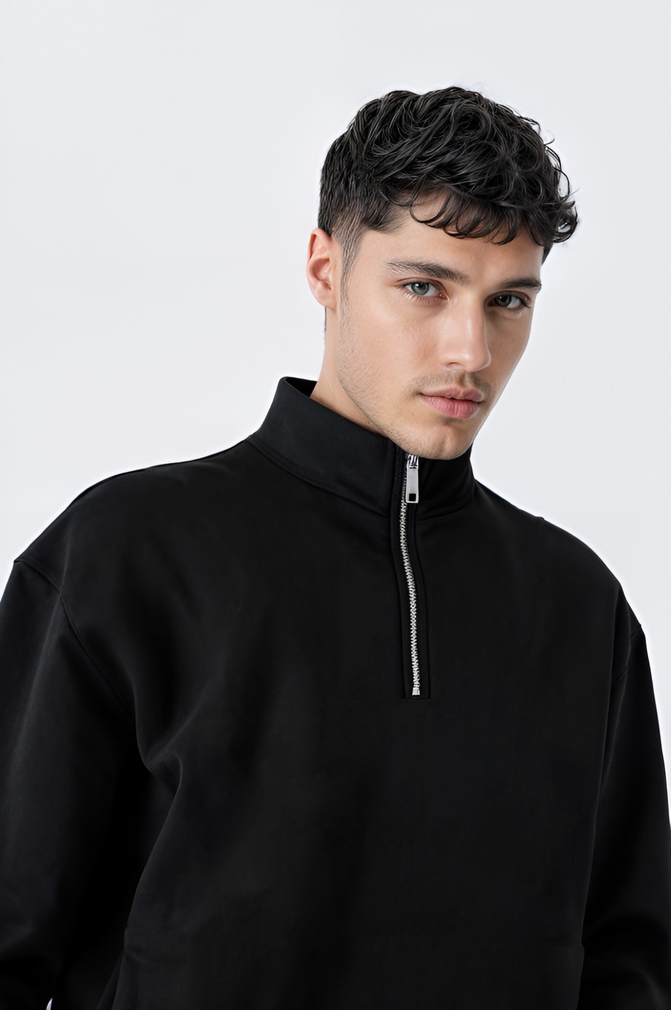 Half Zipper Black Sweatshirt