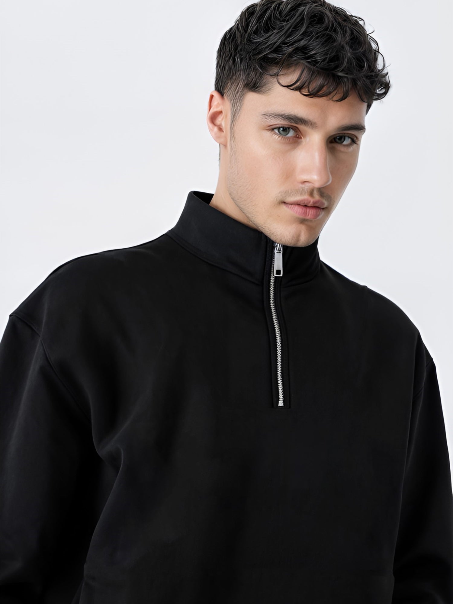 Half Zipper Black Sweatshirt