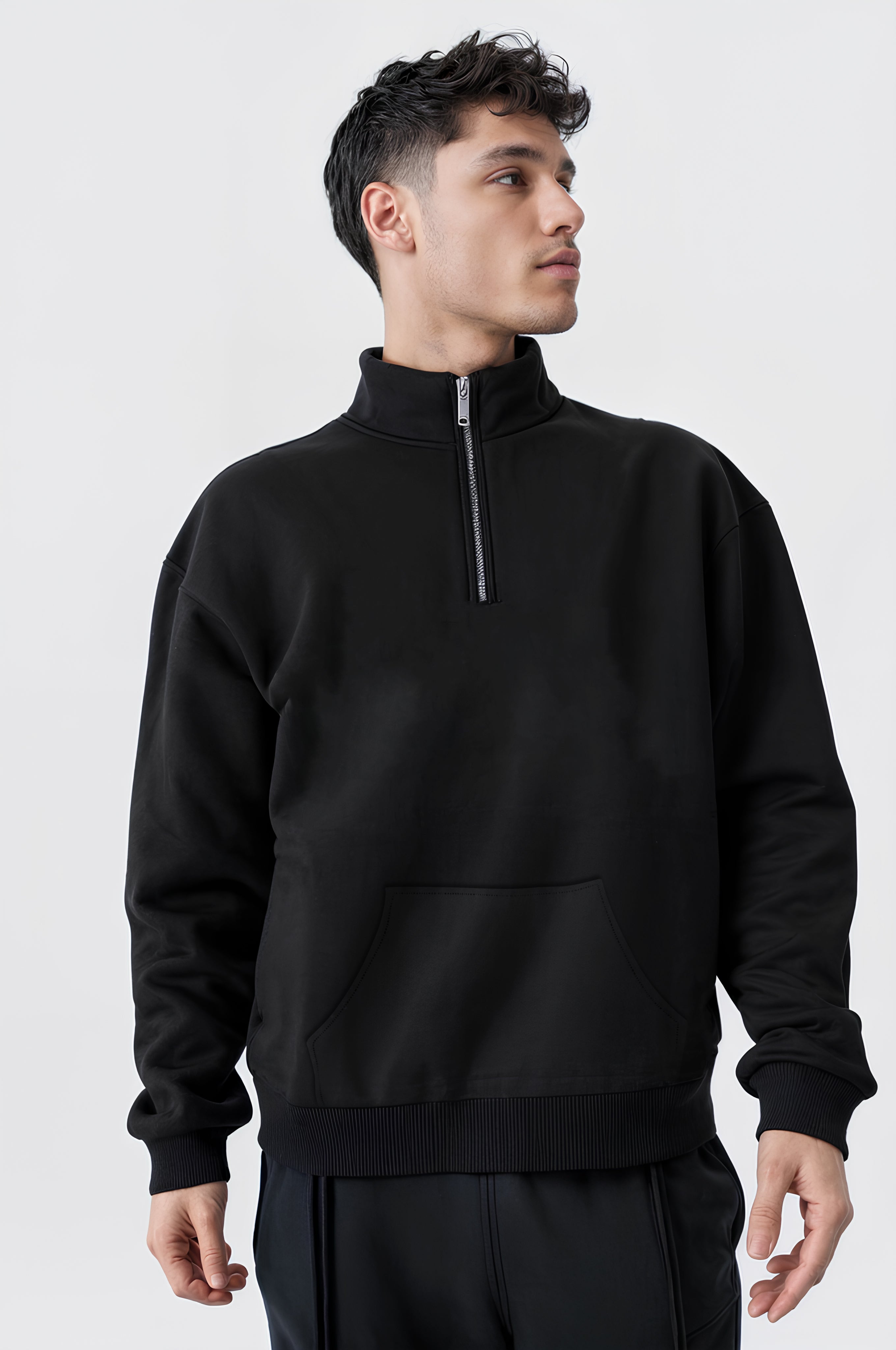 Half Zipper Black Sweatshirt