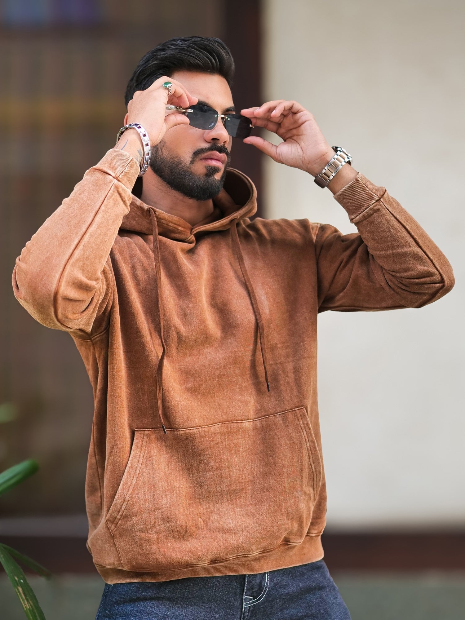 Rugged Brown Hooded Sweatshirt