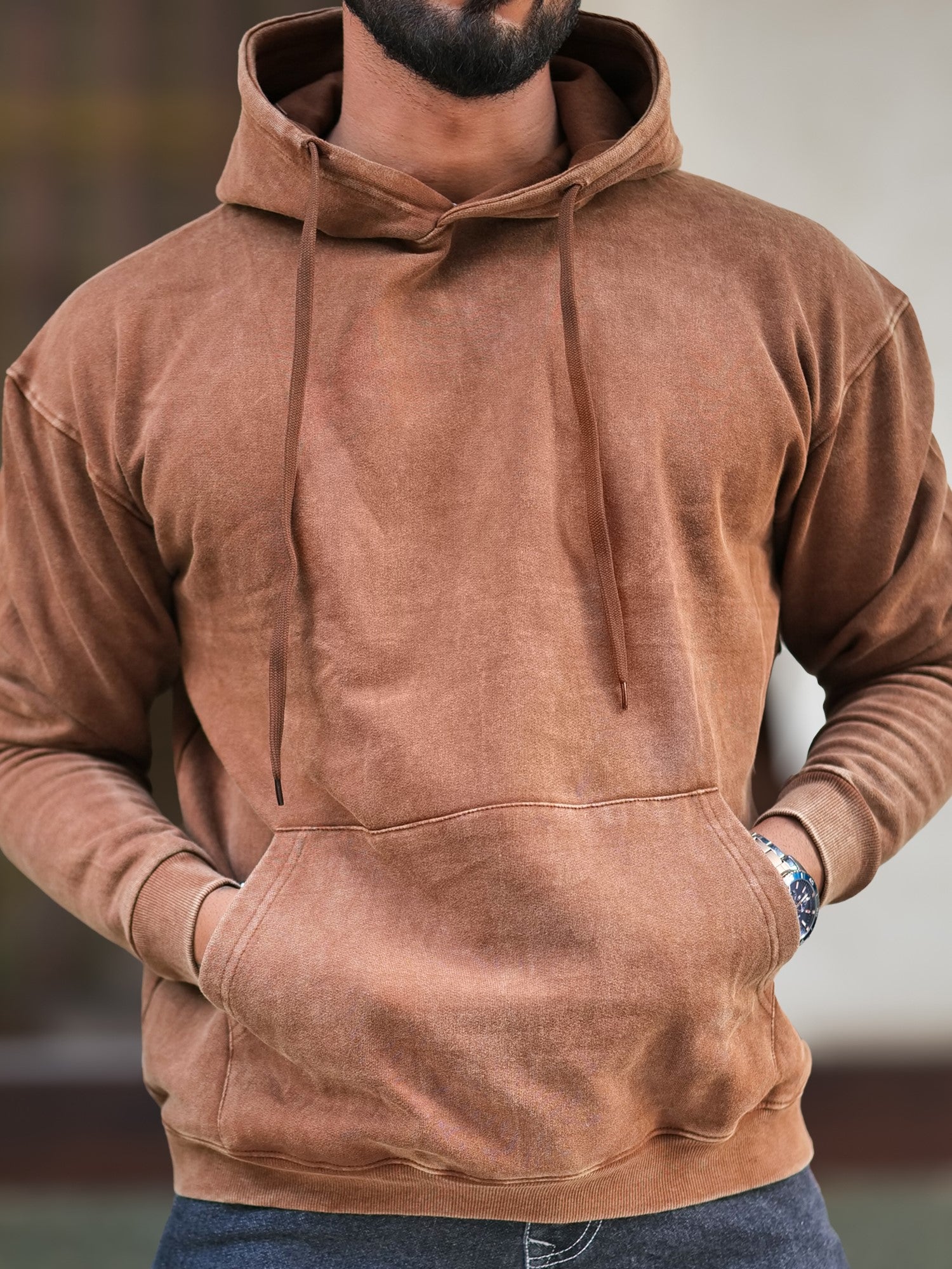 Rugged Brown Hooded Sweatshirt