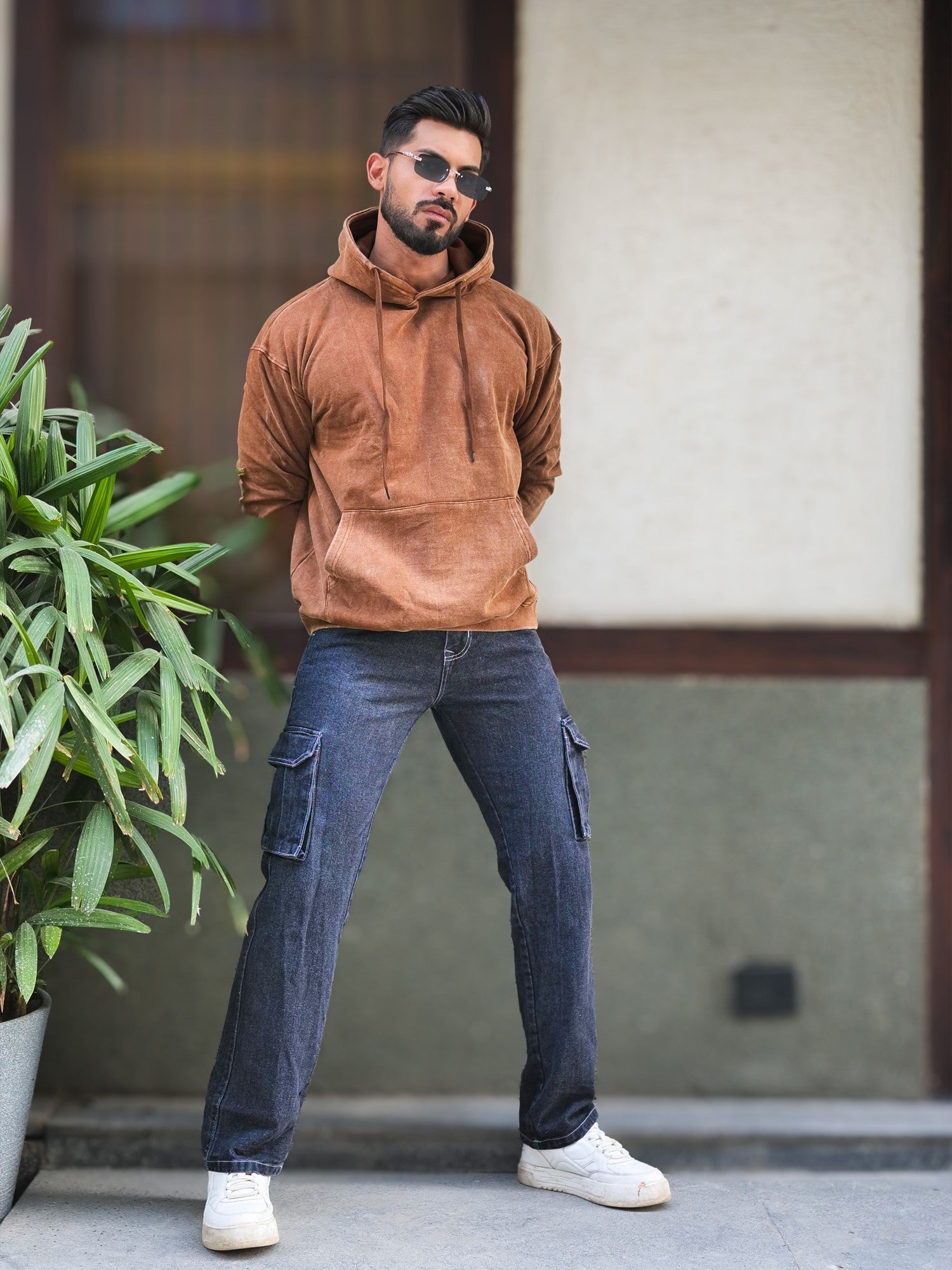 Rugged Brown Hooded Sweatshirt