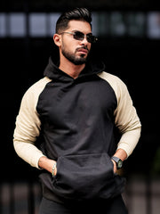 Colorblock Black, Beige Full Sleeve Sweatshirt