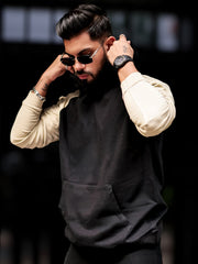 Colorblock Black, Beige Full Sleeve Sweatshirt