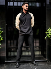 Colorblock Black, Beige Full Sleeve Sweatshirt