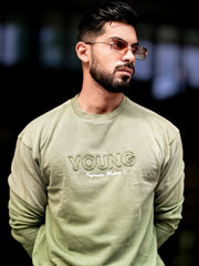 Young Acid Wash Hunter Green Full Sleeve Sweatshirt