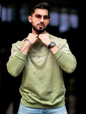 Young Acid Wash Hunter Green Full Sleeve Sweatshirt