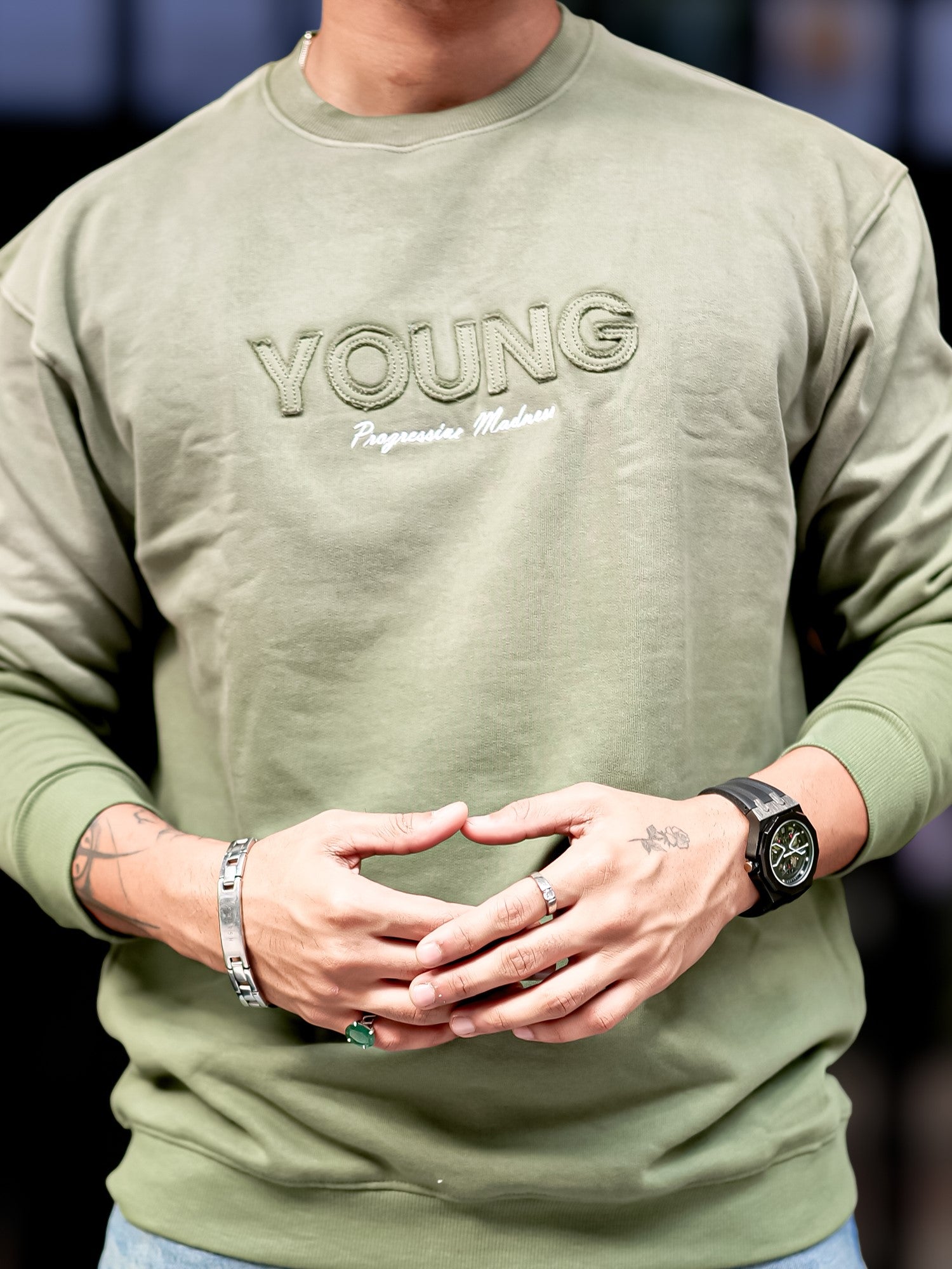 Young Acid Wash Hunter Green Sweatshirt