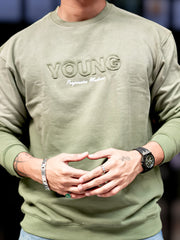 Young Acid Wash Hunter Green Full Sleeve Sweatshirt