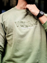Young Acid Wash Hunter Green Full Sleeve Sweatshirt