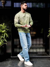 Young Acid Wash Hunter Green Full Sleeve Sweatshirt
