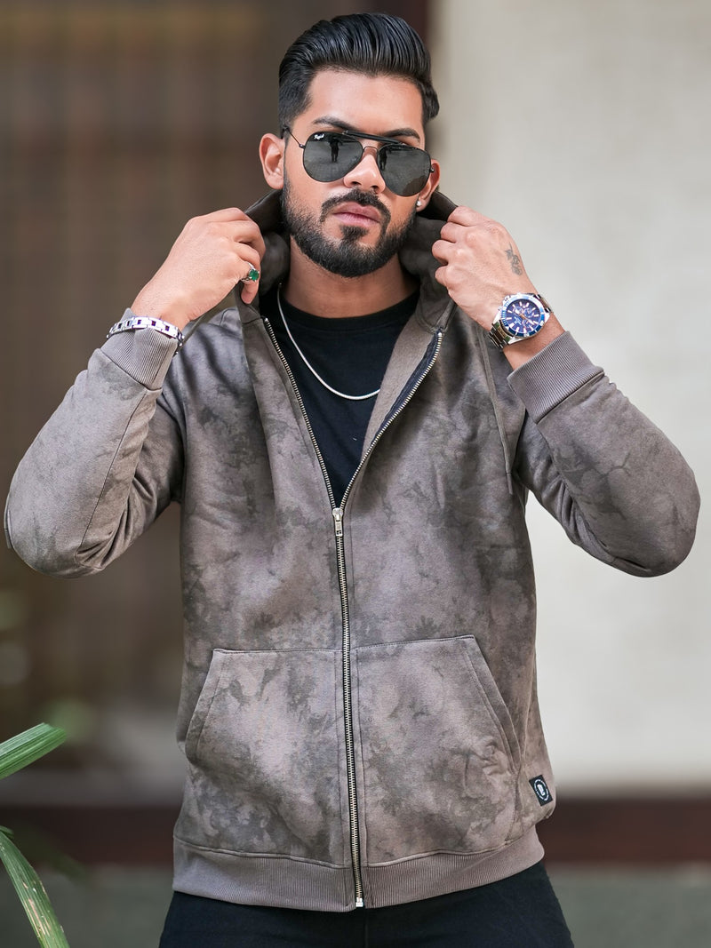 Cloud Printed DarkGreen Zipper Full Sleeve Sweatshirt