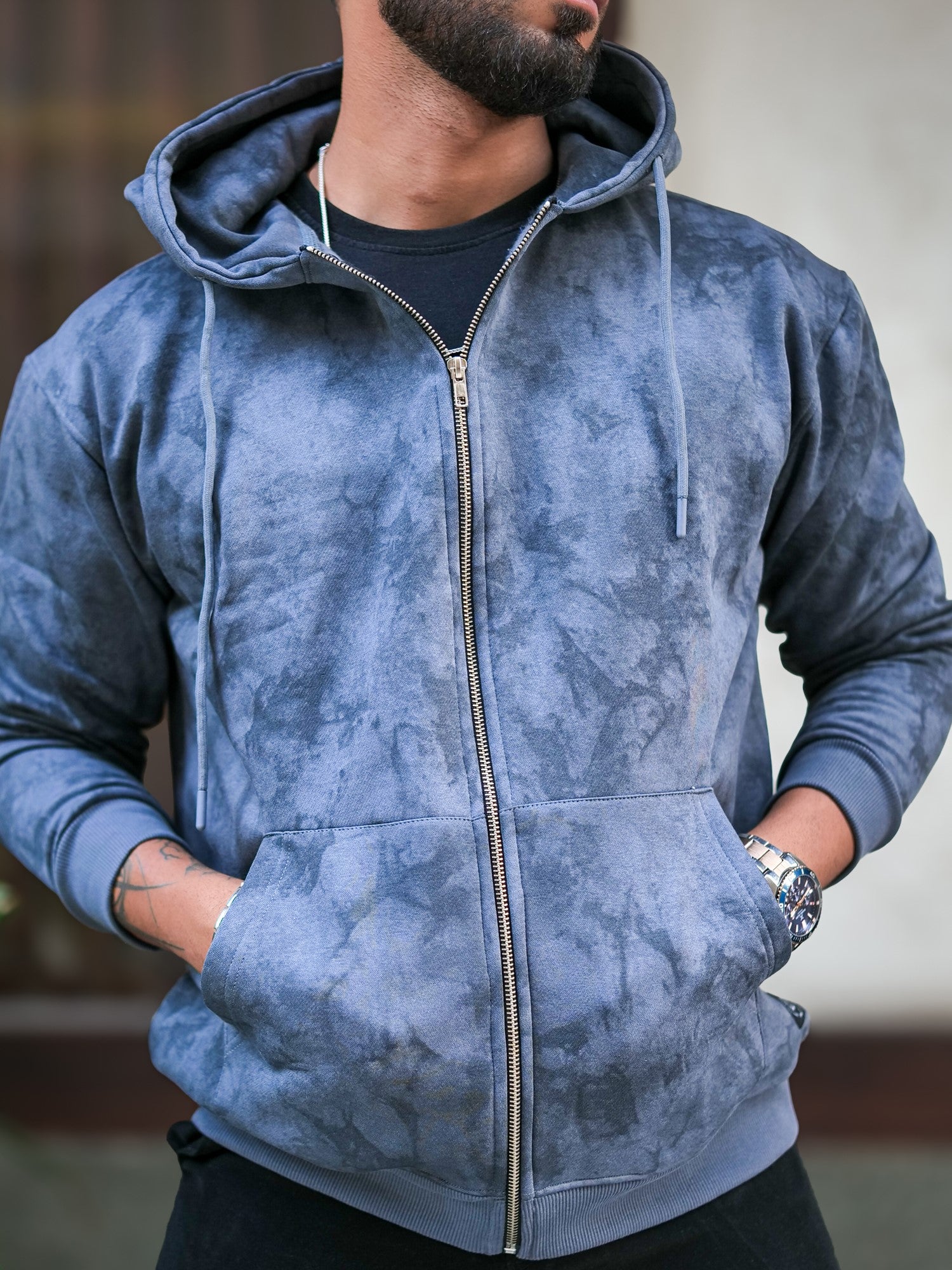 Cloud Printed LightGrey Zipper Sweatshirt