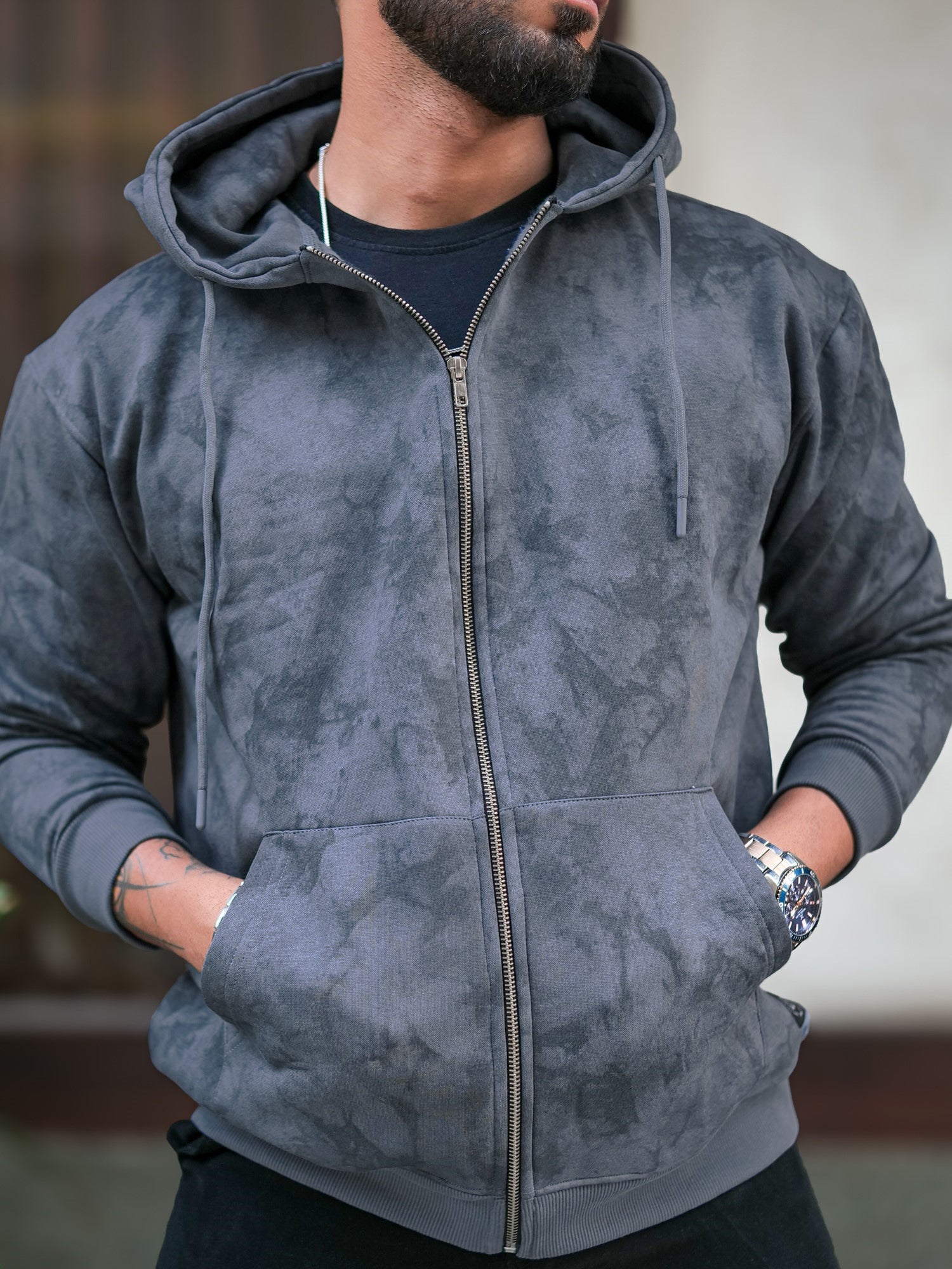 Cloud Printed LightGrey Zipper Sweatshirt