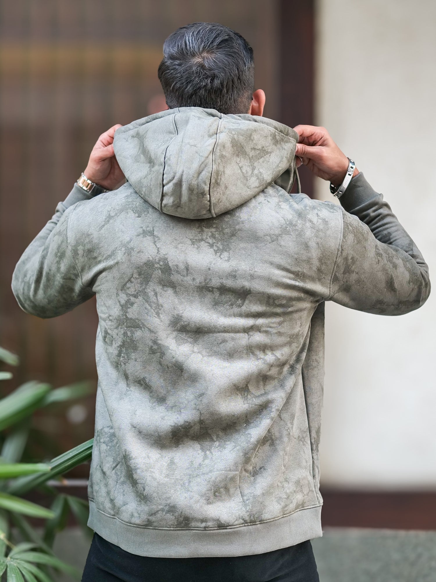 Cloud Printed Olive Green Zipper Sweatshirt