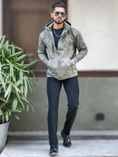 Cloud Printed Olive Green Zipper Full Sleeve Sweatshirt