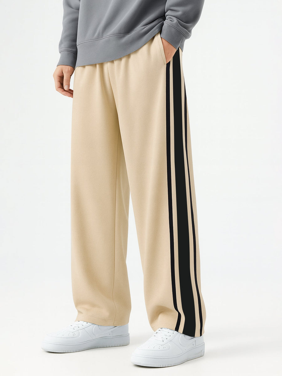 Beige runner baggy track pants for men