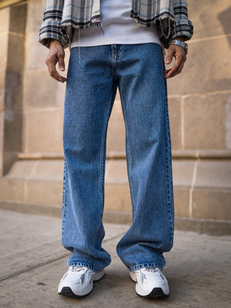 Deep ocean baggy bootcut jeans for men