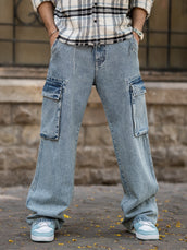 Retro cloud baggy cargo jeans for men - view 2