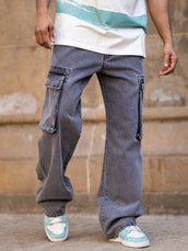 Grey baggy shadow cargo jeans for men - view 2