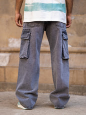 Grey baggy shadow cargo jeans for men - view 4