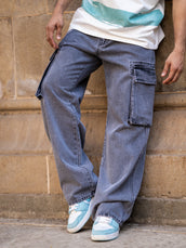 Grey baggy shadow cargo jeans for men - view 8
