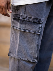 Grey baggy shadow cargo jeans for men - view 3