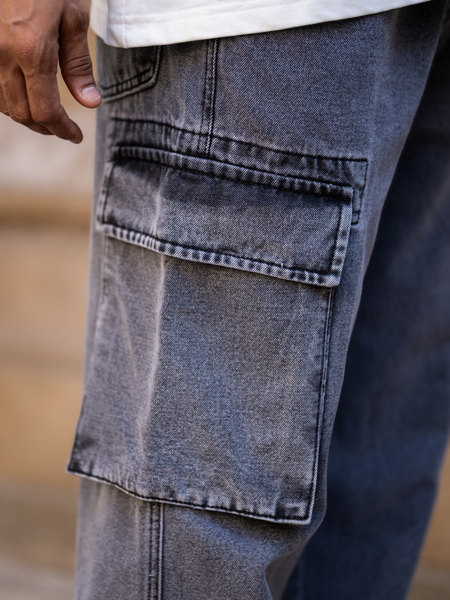 Grey baggy shadow cargo jeans for men - view 3
