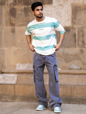 Grey baggy shadow cargo jeans for men - view 9