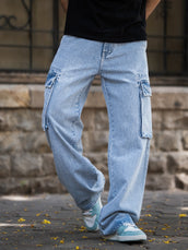 Sky fade baggy cargo jeans for men - view 2