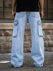 Sky fade baggy cargo jeans for men - view 4