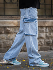Sky fade baggy cargo jeans for men - view 6