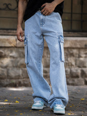 Sky fade baggy cargo jeans for men - view 8