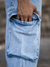 Sky fade baggy cargo jeans for men - view 3
