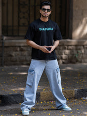 Sky fade baggy cargo jeans for men - view 9
