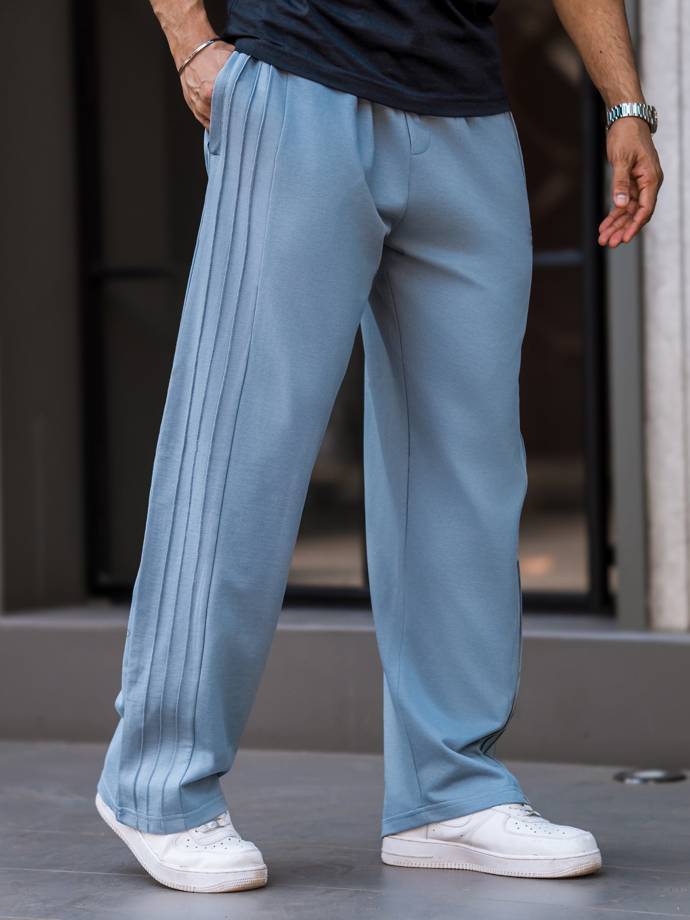 Baggy Light Grey 3 Line Pleat Pant