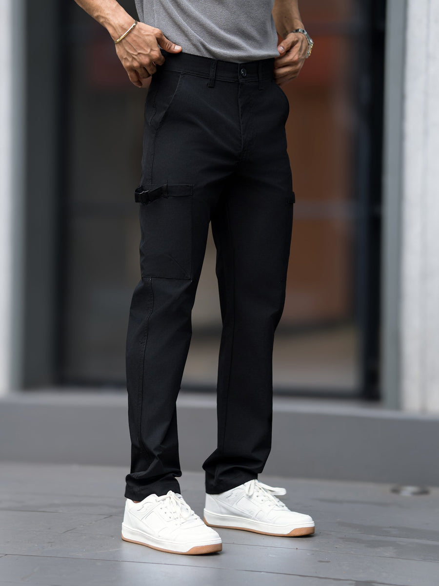 Black submarine buckle pocket cargo pants for men - view 3