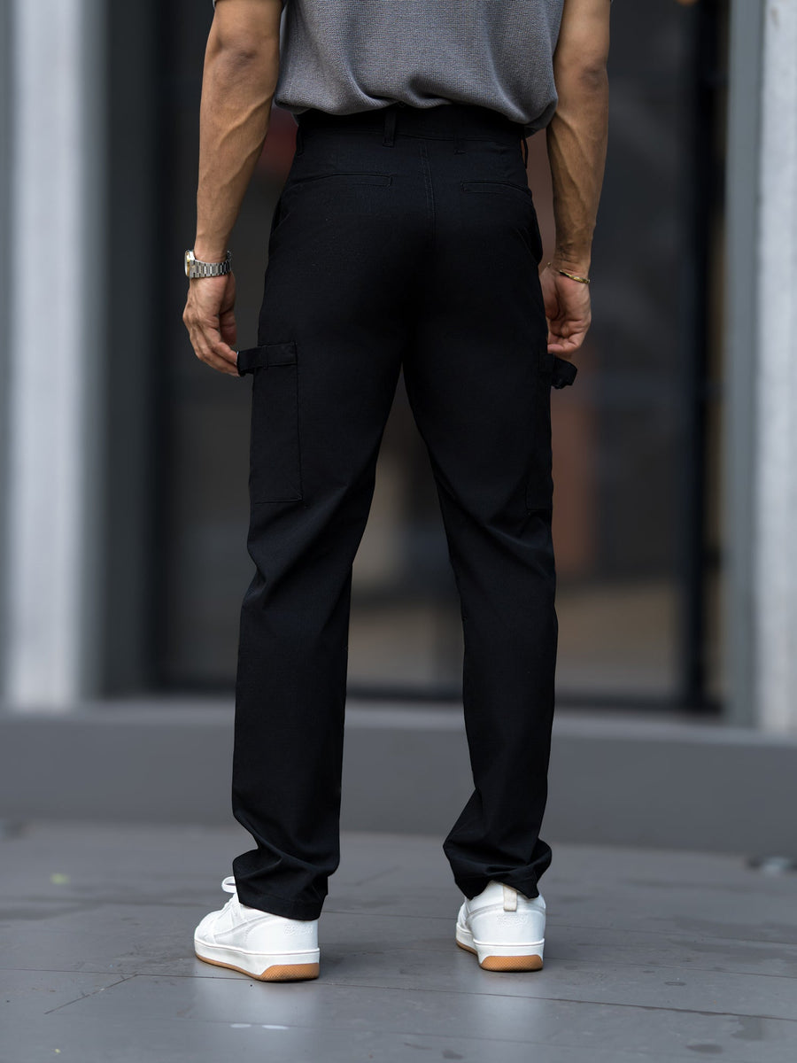 Black submarine buckle pocket cargo pants for men - view 6