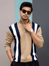 Empire Stripe Beige Full Sleeve T-Shirt