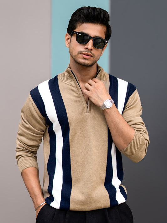 Empire Stripe Beige Full Sleeve T-Shirt