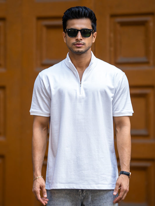 Solid White High Neck Tshirt