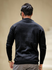 Ripped Knit Black Full Sleeve Polo T-Shirt