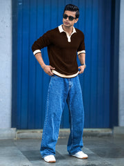 FlatKnit Wave Brown Full Sleeve Polo T-Shirt