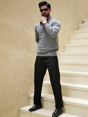 Pointel Grey Full Sleeve Polo T-Shirt